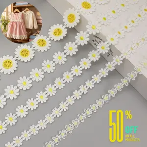IDONGCAI Daisy Flower Lace Trim Embroidered DIY Handmade Patchwork Ribbon Sewing Supplies Crafts 2.5CM Wide 5Yards Yellow