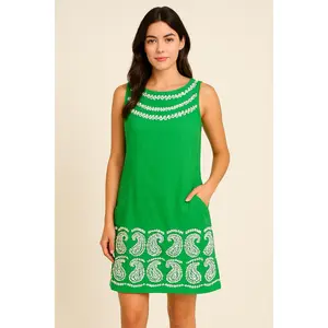 NWT Lilly Pulitzer Jacqueline Kelly Green White Paisley Embroidered Dress Sz 14