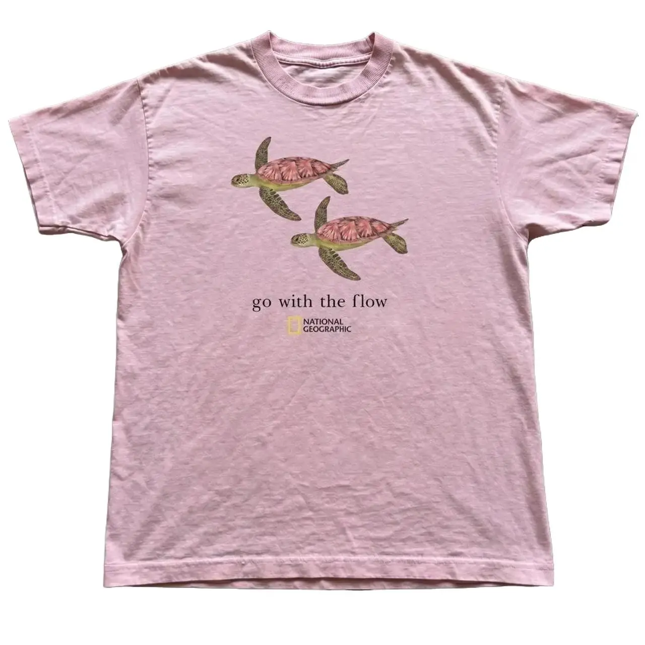 National Geographic Sea Turtle Tee - "Go With The Flow" Pastel Pink Aesthetic Shirt