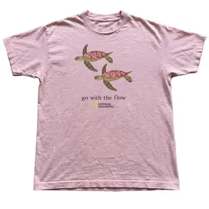 National Geographic Sea Turtle Tee - "Go With The Flow" Pastel Pink Aesthetic Shirt