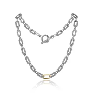 Mytys Toggle Necklaces Women Vintage Two Tone Chunky Necklace Silver and Gold Mixed Metal Necklace Jewelry Gifts for Women