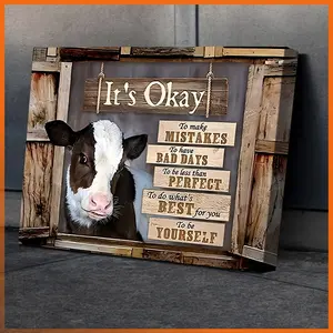 1PC 2D Decorative painting - Canvas painting - Cow with inspirational quotes wooden art - cheap room decor - kitchen decor - pictures - fall decorations clearance - pictures wall decor -posters - fall decorfall decor -room decor