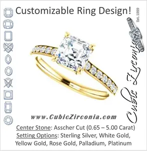 Cubic Zirconia Engagement Ring- The Monikama (Customizable Asscher Cut Thin Band Design with Round Accents)