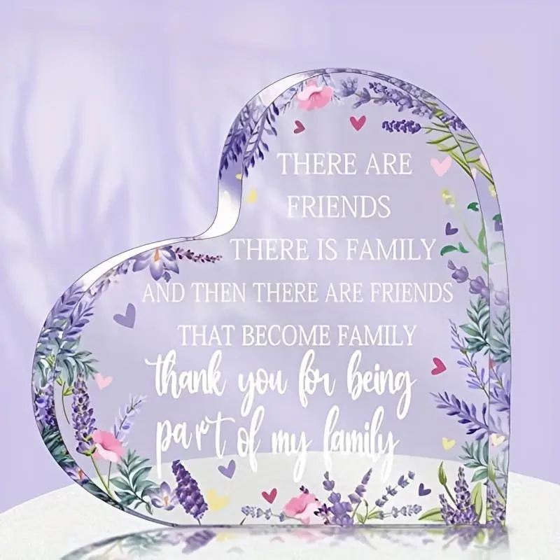Lavender Pattern Heart Shaped Acrylic Ornament, Friendship Gift, Party Decoration, Creative Desktop Decoration, Desktop Ornament for Home Office, Gift for Friend