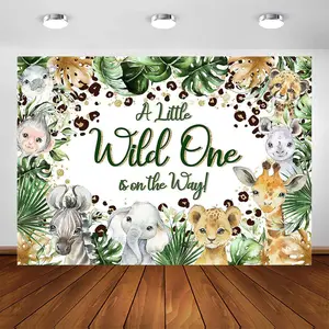 A Little   is  The Way Backdrop for Boys Jungle Safari  Shower Decorations Jungle  Green Leaves Photography Background Cake Table Banner (7x5ft)