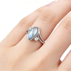 HXS 925 Sterling Silver Moonstone Ring That Glows Like Magic