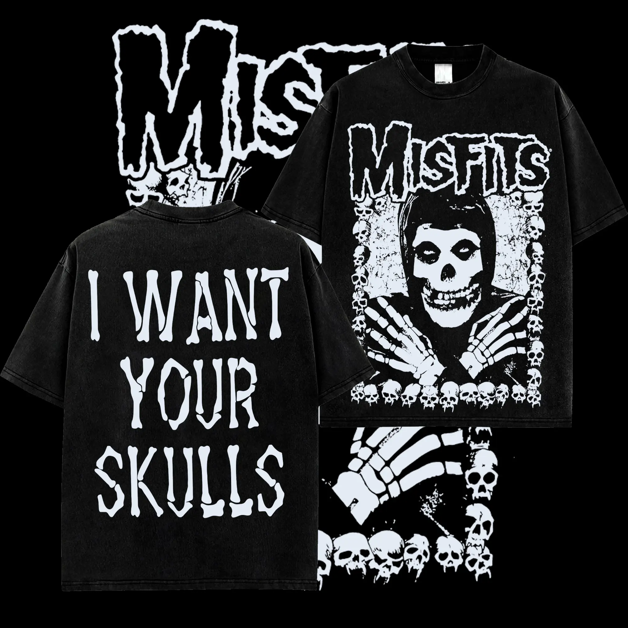 [MetalStyle] Misfits -Skulls  Retro Unisex 100% Heavyweight Cotton T-Shirt – Retro Y2K punk rock Streetwear Top Classic Hoodie Tshirt, Horror Punk Music Shirt, Alternative Streetwear Essential for Rock Lovers