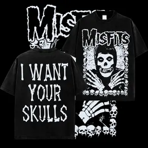 [MetalStyle] Misfits -Skulls  Retro Unisex 100% Heavyweight Cotton T-Shirt – Retro Y2K punk rock Streetwear Top Classic Hoodie Tshirt, Horror Punk Music Shirt, Alternative Streetwear Essential for Rock Lovers