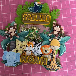 3D cake Topper with shaker- Safari Animal Inspired