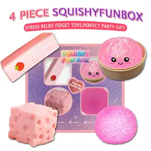 4-Pack Pink Series Soft Squishy Toys, Mixed Slow & Fast Rebound Silicone Toys, Assorted Shapes. Ideal Gifts for Father's Day, Teacher Rewards, Thanksgiving, Christmas, Birthdays and All Kinds of Parties | summerwins