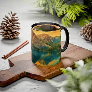 Colorful Landscape Mugs - Artistic Coffee Cups 11oz/15oz Glossy Ceramic Tumbler with Customizable Accent Colors & ORCA Coating Handles Reuse Dishwasher Safe