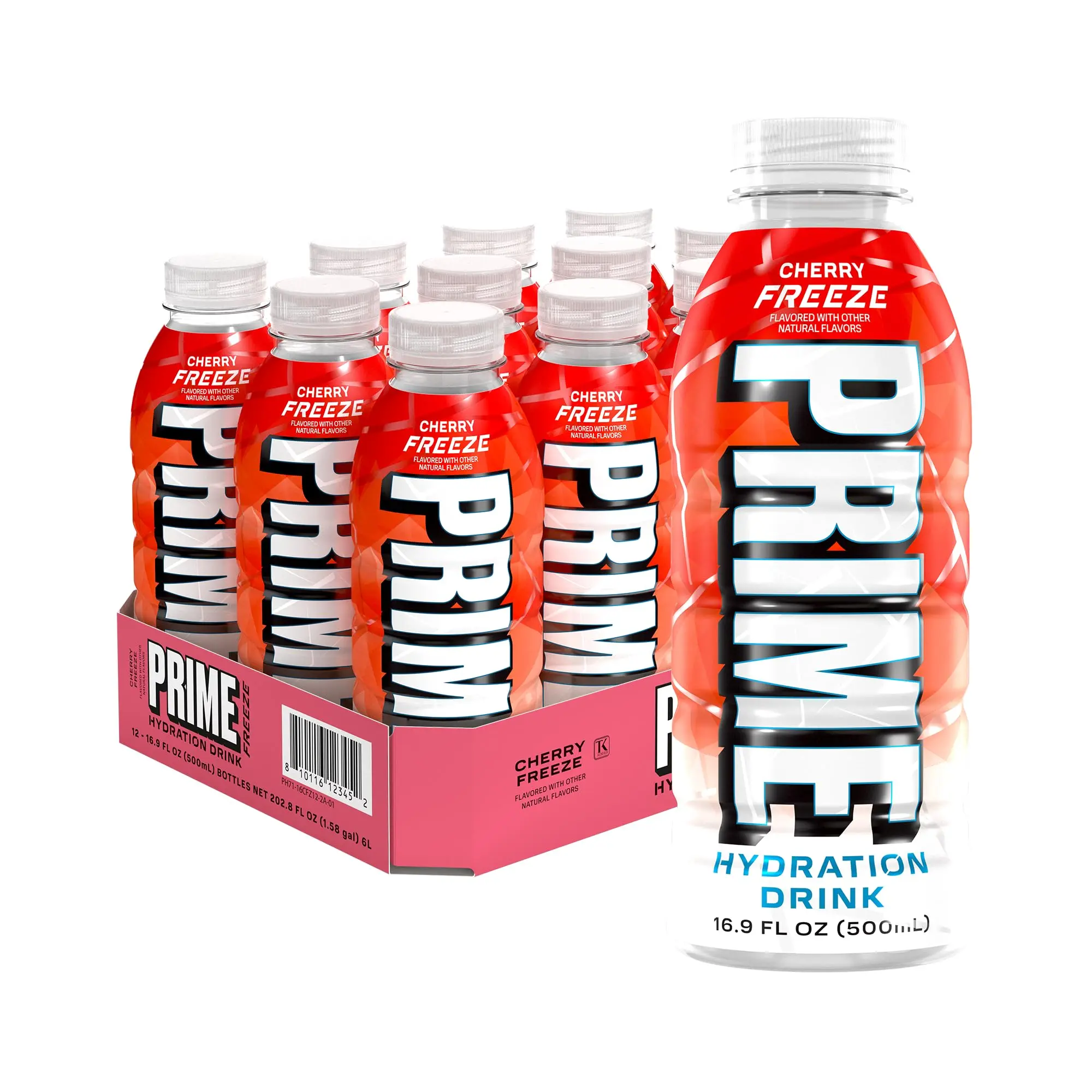 12-Pack 16.9 fl oz Electrolyte Hydration Sports Drink, Cherry Freeze Flavor with Coconut Water, 0 Added Sugar, B Vitamins, Antioxidants, Caffeine-Free