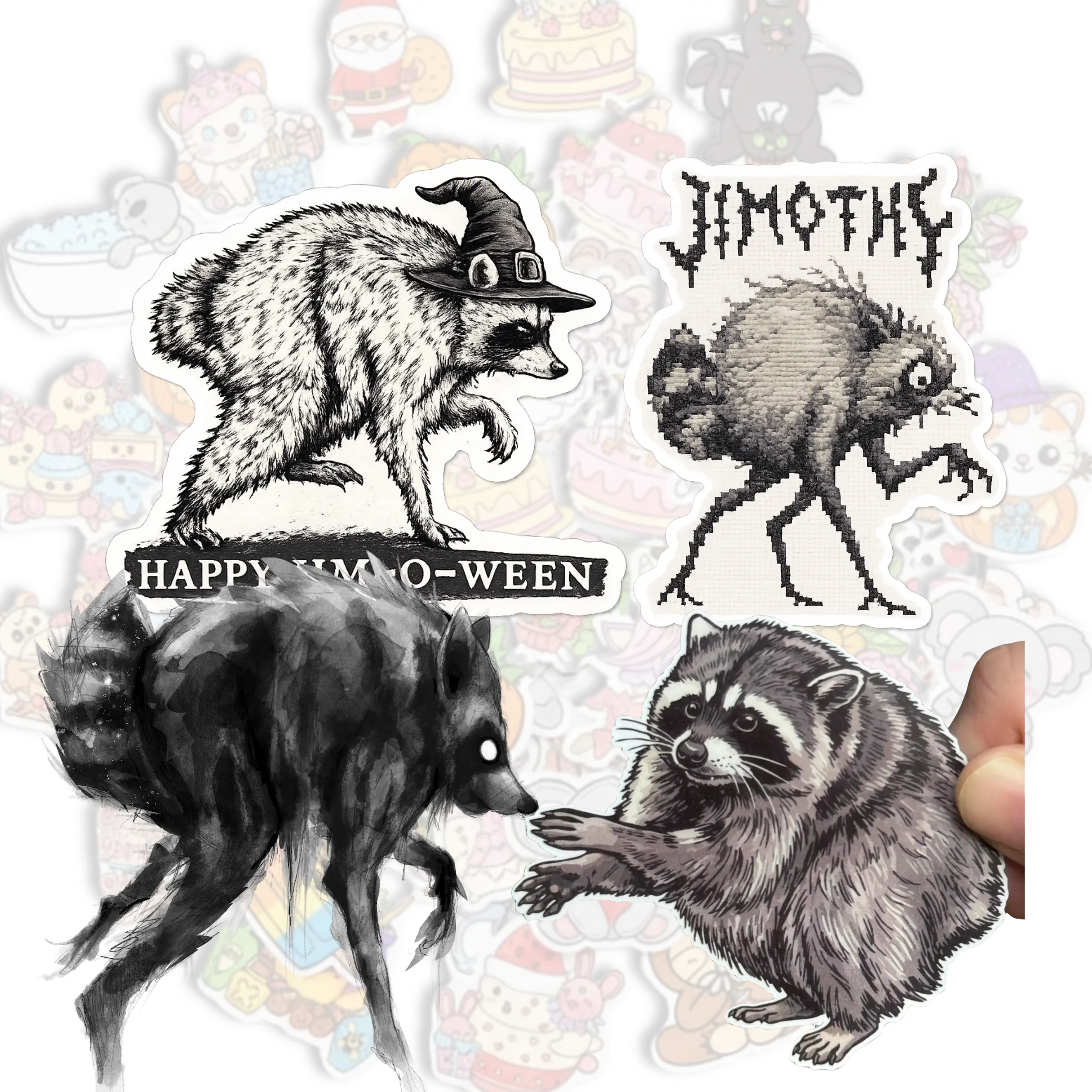Set Of Jimothy Raccoon  Sticker, Funny Viral Raccoon Decal, Cute Meme Vinyl Sticker