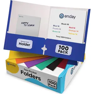 Paper Folders with Pockets (100 Pack) Assorted Colors - Letter Size Two Pocket Folder, Premium Quality Bulk - Purple, Blue, Green, Red, Yellow, Orange & Black