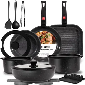 USELUCK 21 Pcs Complete Pots and Pans Set, 6-Pan Nonstick Cookware Set with Detachable Handle, Non-Toxic PFOA-Free Kitchen Set, Stackable Space Saving RV Cookware, Oven Safe, Induction Compatible with Lids