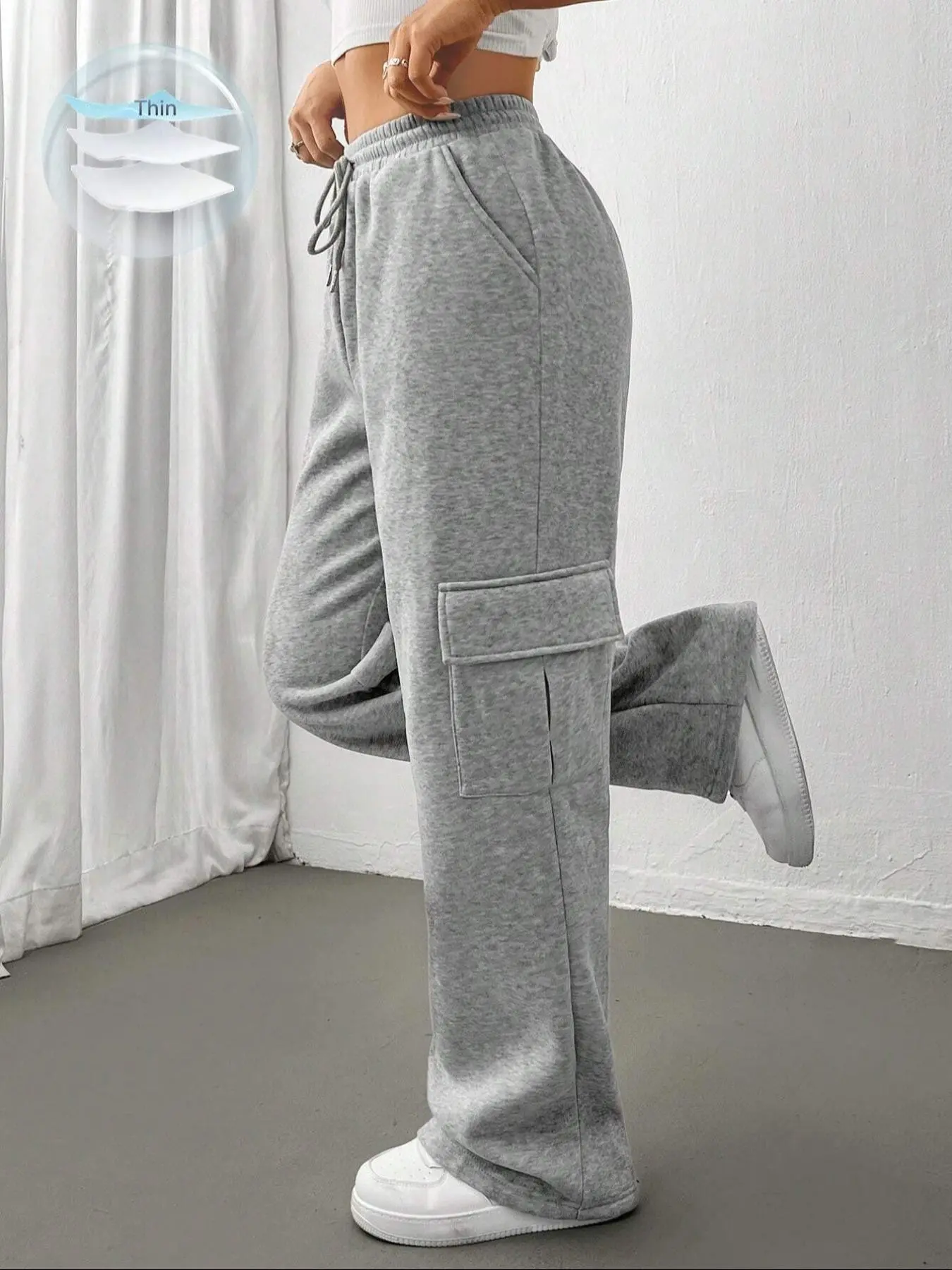 TikTok Viral Women's Lightweight Cargo Sweatpants High Waist Drawstring Elastic Waist Breathable Soft Fabric Wide Leg Pants with Functional Utility Pockets Athleisure, Casual Summer Bottoms, Fit Streetwear for Casual, Everyday Lounge Outdoor Bottom
