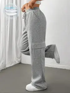 TikTok Viral Women's Lightweight Cargo Sweatpants High Waist Drawstring Elastic Waist Thin Breathable Soft Fabric Wide Leg Pants with Functional Utility Pockets Athleisure Streetwear for Casual, Daily, Everyday Lounge Outdoor Cozy Girl Aesthetic Bottom