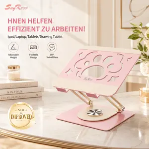 【SayRose  360° Rotating Laptop Stand】Adjustable Foldable Aluminum Laptop Stand, 2-in-1 Multifunctional Laptop Stand Hub for Gaming laptop & Mobile stand,pink