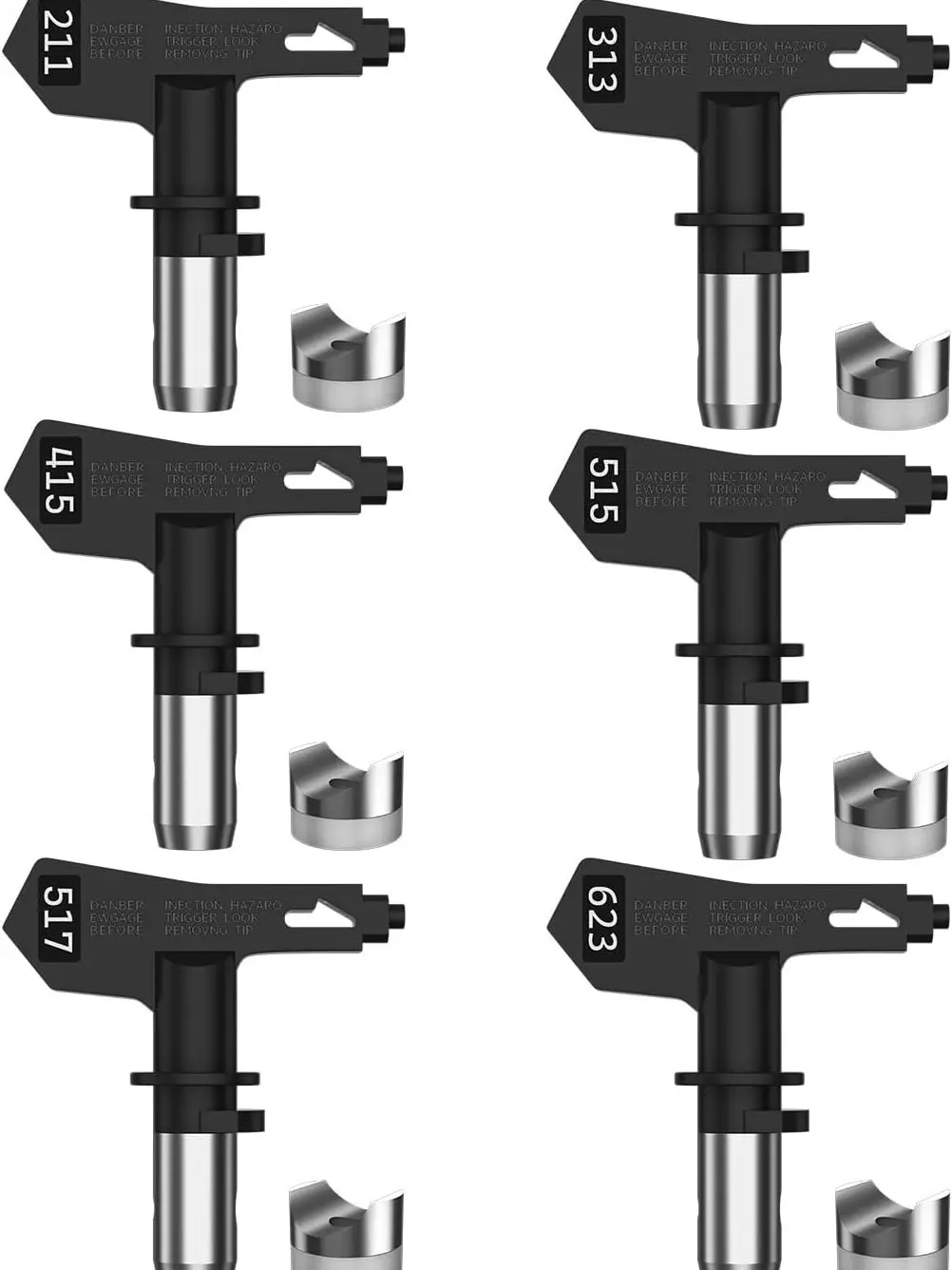 Airless Spray Gun Tip, 5 Pieces Spray Nozzle Spray Tips Reversible Spray Tip for Airless Paint Spray Gun, for Homes Buildings Garden Decks Fences（211 313 415 515 517 623）