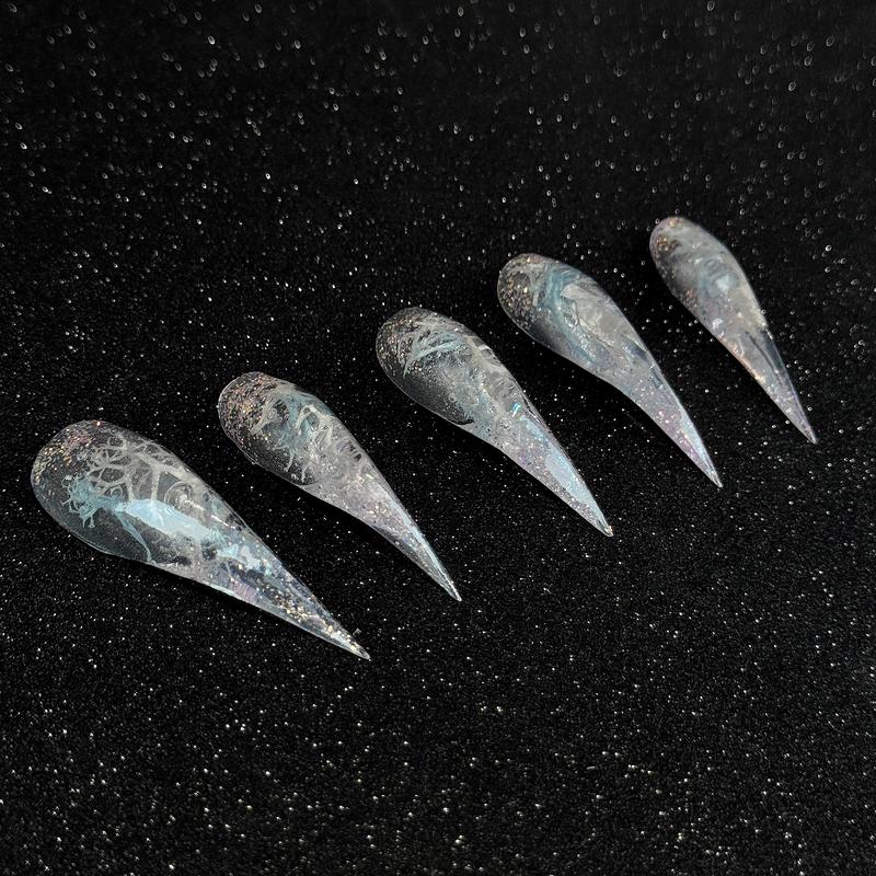 Glow in the Dark Fairy Dragon Claw Nails | 1.7” Extra Long Pink-Blue Marble Talons | Handmade Fantasy Cosplay Set