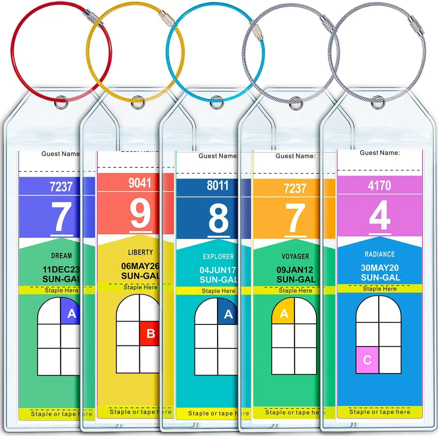 5-Pack PVC Cruise Luggage Tag Holder with Braided Steel Rings for Royal Caribbean & Celebrity, 2026 Waterproof Durable Cruise Ship Essentials