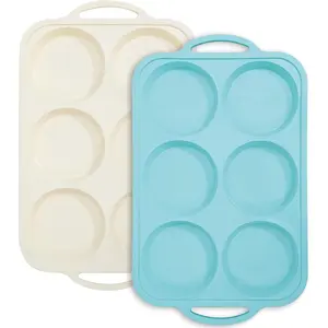 Nonstick  Muffin Top Pan: 4 Inch   Egg Molds with Metal Frame for Baking Breakfast Sandwiches/English Muffins Egg Bites Hamburger Buns - for Oven Housewife (Beige& Mint Green)
