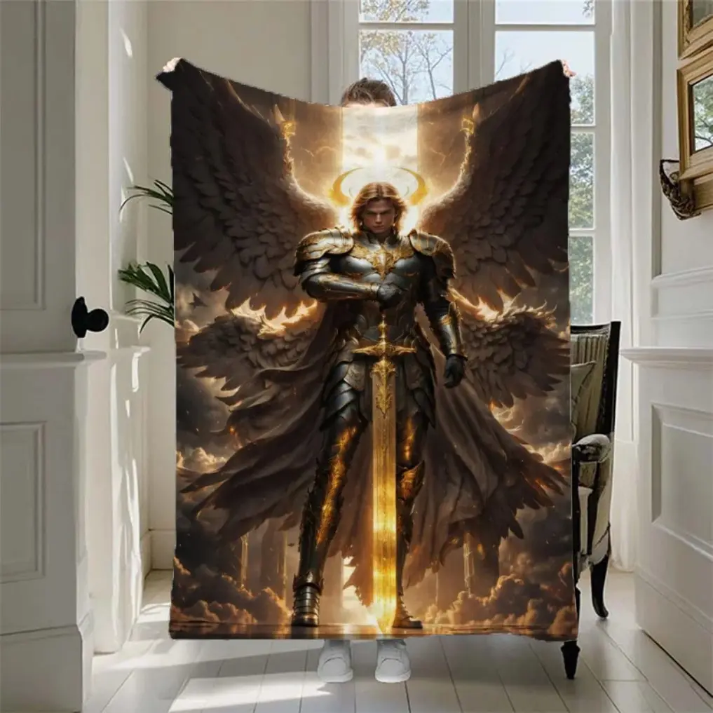 Archangel Michael Blanket – Soft Lightweight Polyester Throw with Digital Print, Perfect for Couch, Bed, Travel, Camping – Spiritual & Inspirational Gift for Home & Holidays