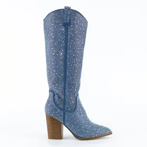 Gemstones - Embellished Mid Heel Cowgirl Boots for Women, Stylish Western Footwear, Elegant Embellishments, Perfect for Festivals