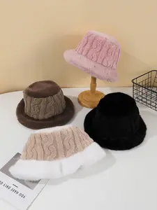 Fisherman Hat, Casual Soft Comfortable Plush Spliced Twist Bucket Hat for Fall & Winter, Fashion Accessories for Both Men & Women, Fashion Matching Hat