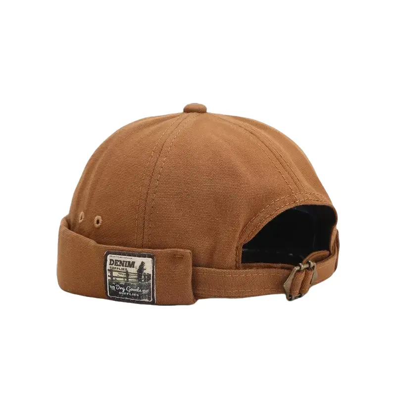 Retro Heavyweight Cotton Brimless Cap Adjustable Docker Beanie Miki Hat for Men