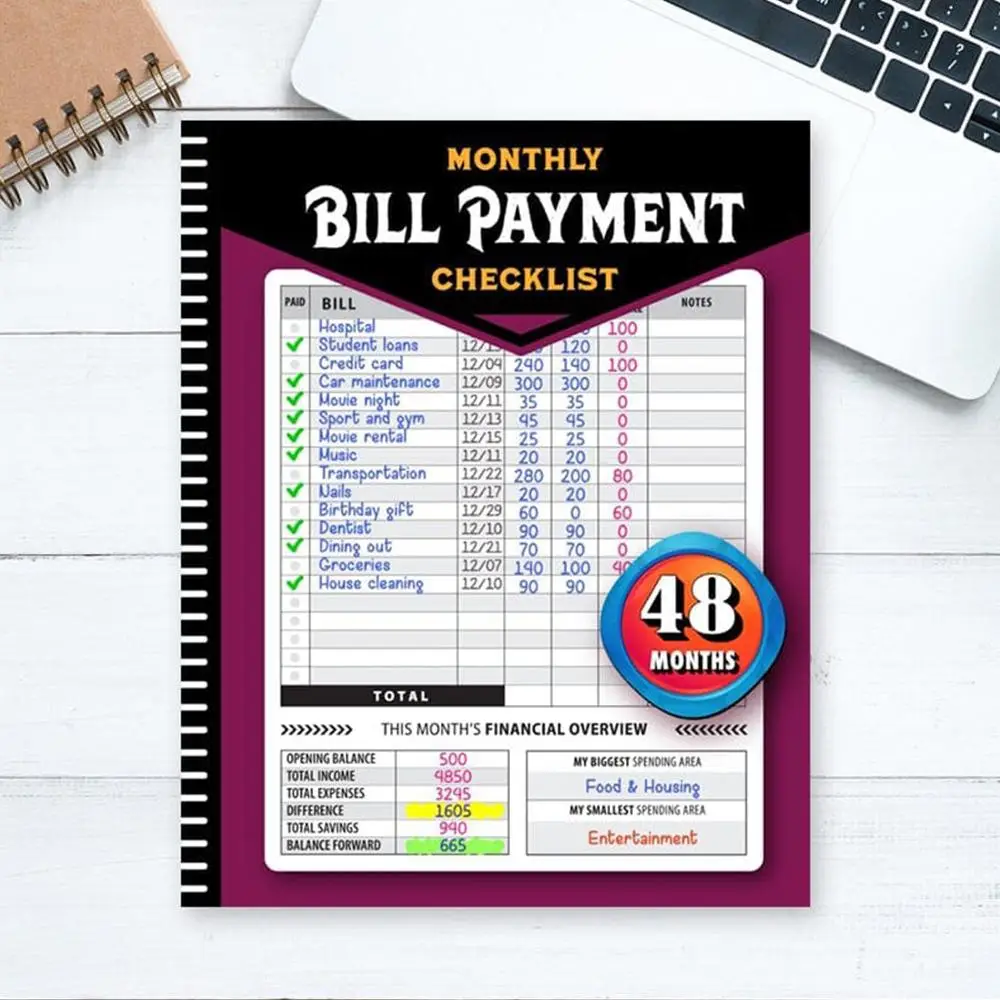 Monthly Bill Payment Tracker, 1 Count Bill Notebook, Save Money Record Book, Financial Management Guide, Efficient Financial Organizer