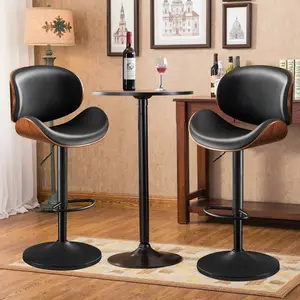 Furnimart 45" Leather Bar Stools Set of 2, Modern Adjustable Bar Chairs with Swivel, Solid Wooden Seat Cover for Kitchen and Dining Room
