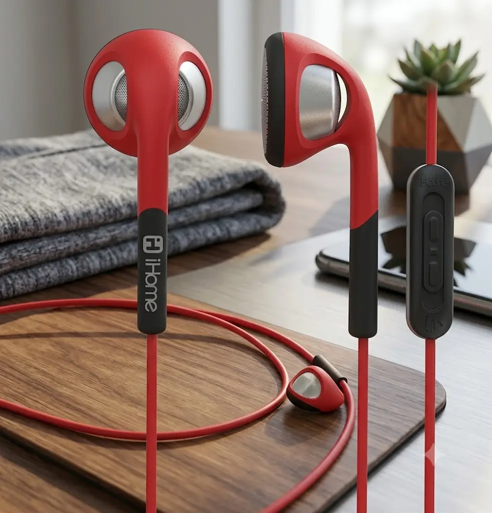 Ihome Colortunes Earbuds (8-Pack) with Volume Control, Matching Travel Pouch for Travel, Daily Use  Red Audio Headphone