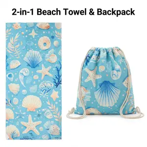 2-in-1 Beach Towel & Backpack, Large 80x160cm Quick Dry Sand-Free Printed Beach Towel, Foldable Portable Travel Towel Bag for Summer, Beach & Vacation