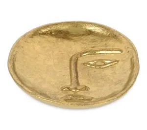 HomeRoots 8" Gold Cast Iron Mod Face Oval Trinket Tray