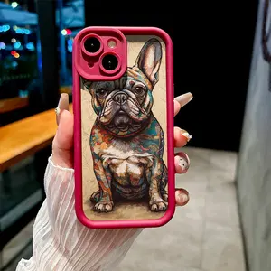 for  iPhone 13 Artistic Colorful Tattooed French Bulldog Finish with Stepped Groove Design Phone Case for iPhone 17Air/11/Plus/Pro/Max/XS Sty Compatible with Samsung Galaxy S25