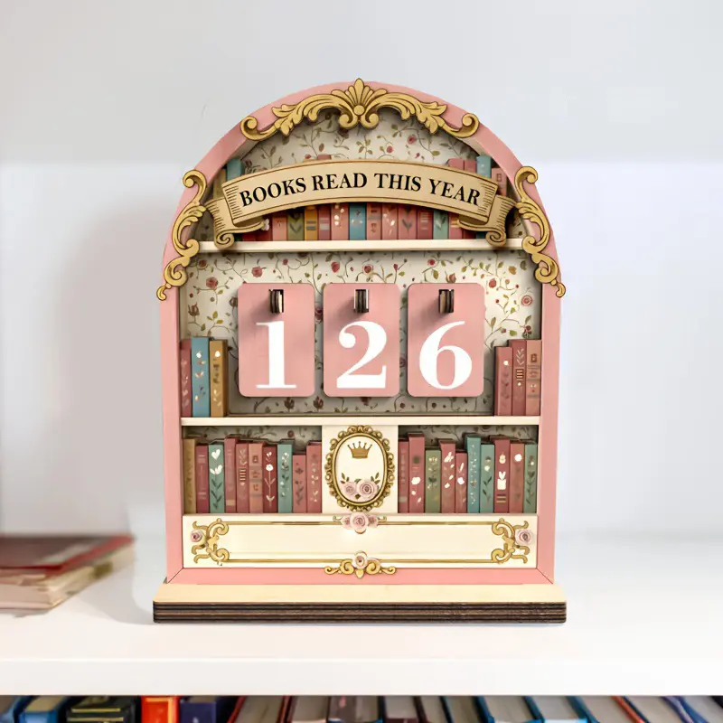 Wooden Books Read Tracker & Library Sign - Retro Book Counter Display with Reading Log Tracker Suitable for Bookshelf, Desk Decor, - Gift for Book Lovers, Christmas Present for Readers, Office Organization