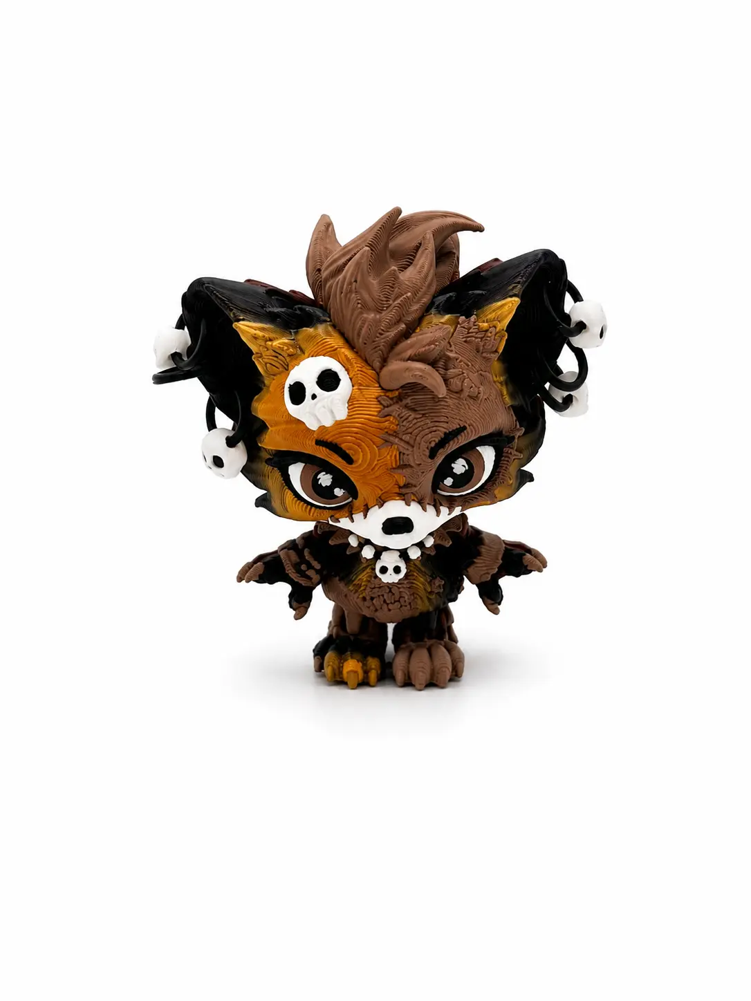Mini Luna the Voodoo Wolf Pup 2.8" — Articulated 3D Printed figurine w/ Skull Earrings 