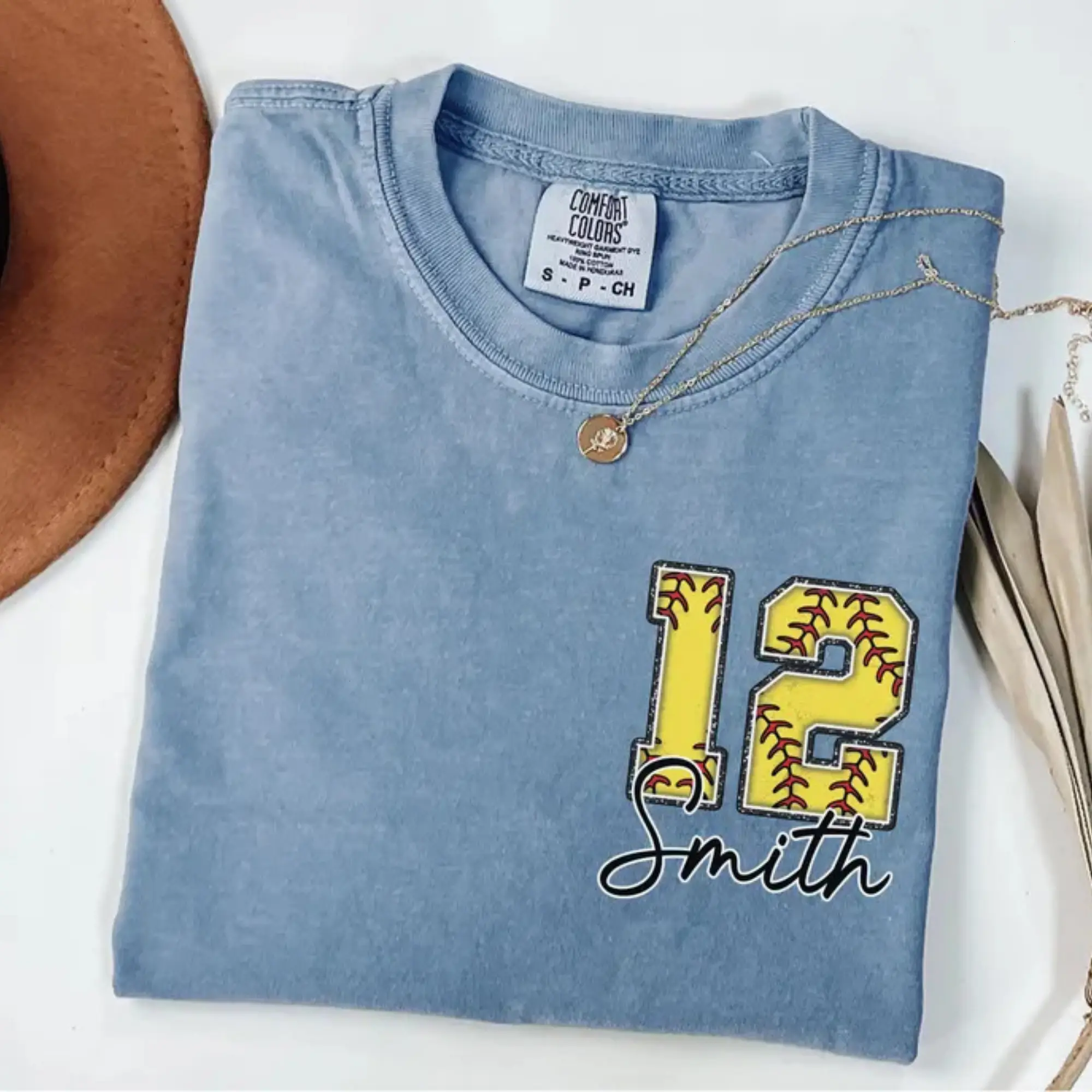 Custom Softball Pocket Shirt, Softball Comfort Colors, Personalized Softball Number Shirt, Softball Gift, Softball Fan Tee, Sports Mom tee