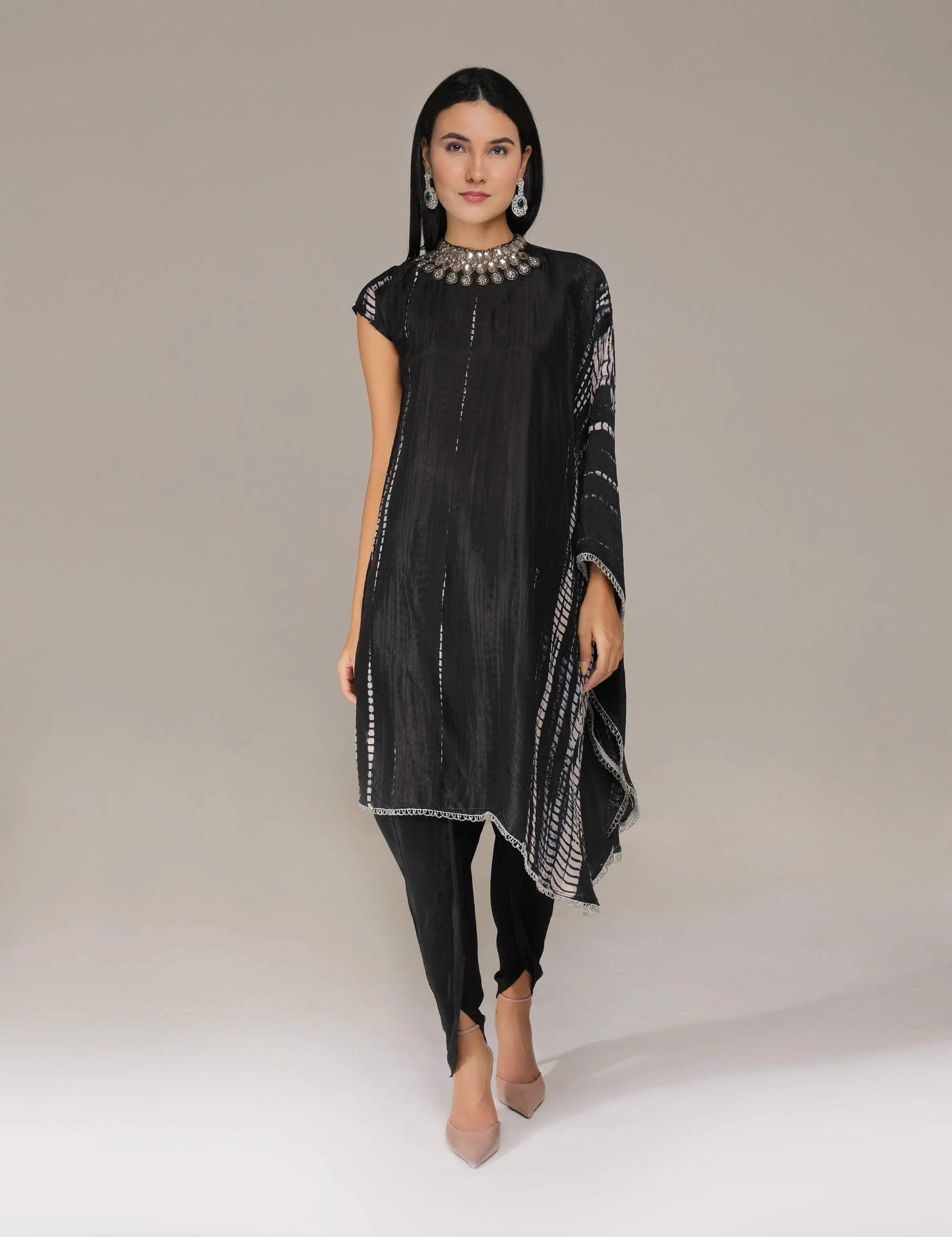 Black raya half Kaftan Kurta With dhoti pants