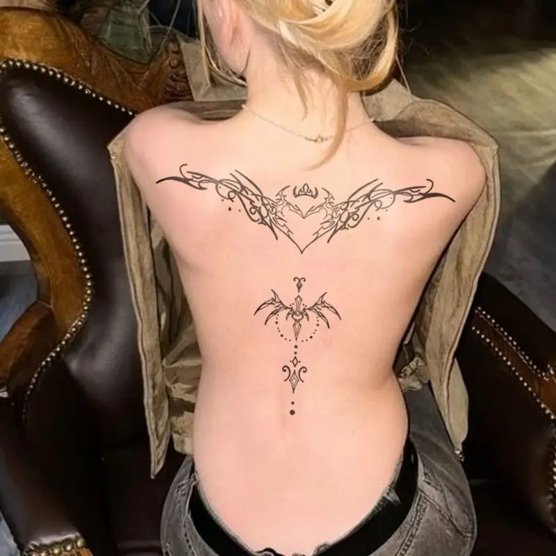 1pcs Sexy Charm Herbal Juice Tattoo Sticker Spicy Girl Temporary Tattoo Abdominal and Chest Waterproof Durable Fake Tattoo Gothic Skull Tattoo Men and Women Halloween Party Gift Y2K Body Fake Tattoos