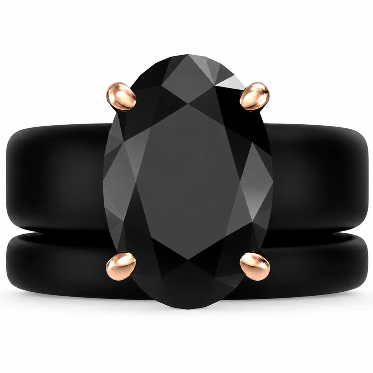 GlowStone Black Oval Cut CZ Ring Set for Women | Stackable 2-Ring Silicone Wedding Ring Set with 12×8 mm Oval CZ | Patented Design