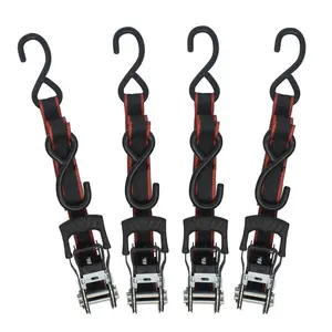 Ratchet Tie Down 1 in. x 12 ft. S Hook (4-Pack) with Standard Ratchet Mechanism for Secure Attachment