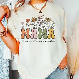 Personalized Mama With Kids Name Tshirt, Mothers Day Gift For Mom, Wildflower Vintage Mama T shirt, gift for Fan, gift for her, gift for him