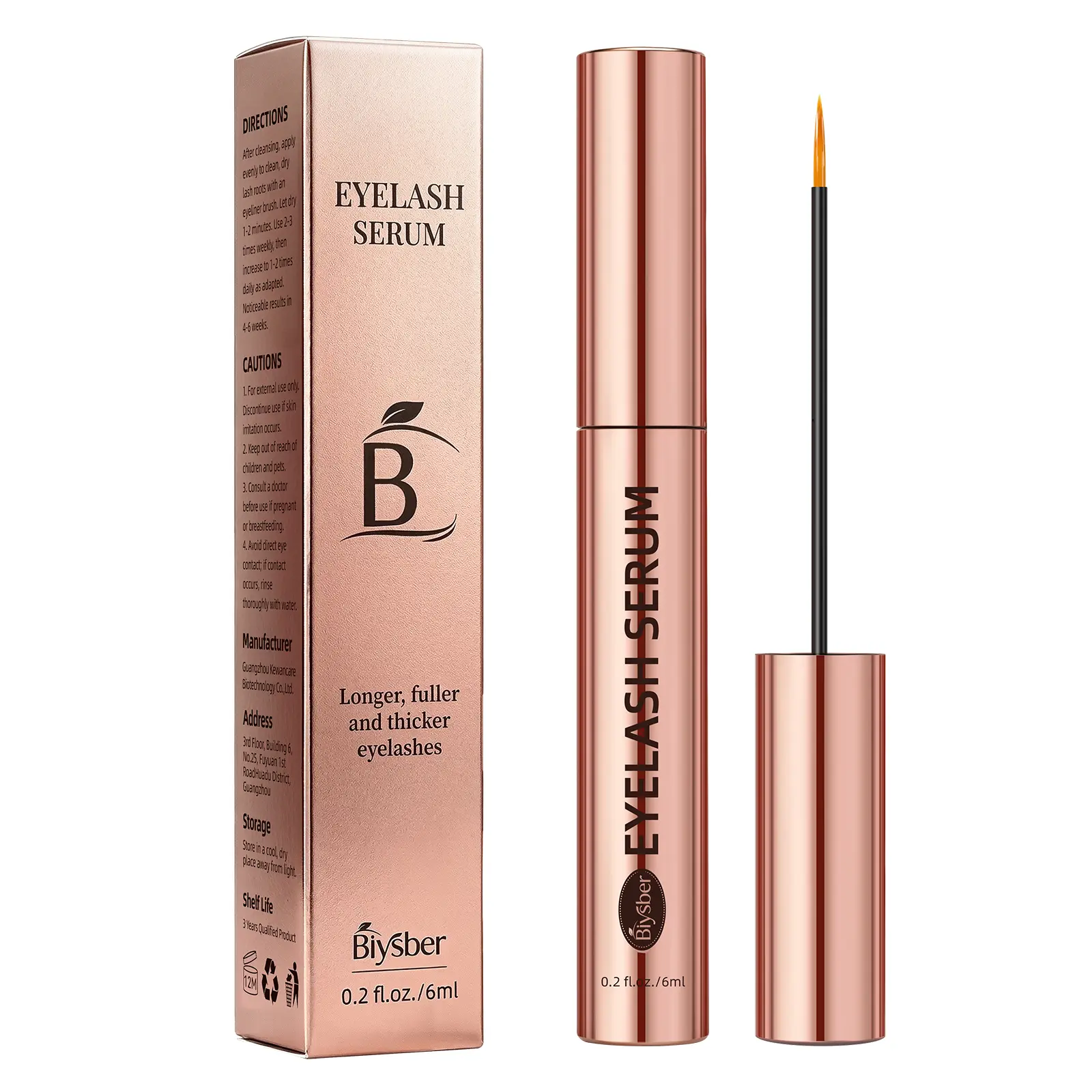 Eyelash Growth Serum with Peptides and Plant Extracts for Longer, Thicker Lashes - Gentle Liquid Formula for Sensitive Eyes, 1 Swipe a Day, 6ML, Hyaluronic Acid, Hydrating, Lash Serum, Adults, Longer Lashes