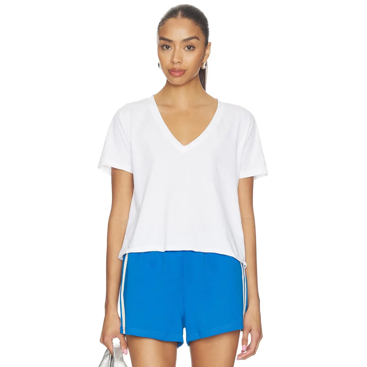 perfectwhitetee Crispy Cotton V Neck Tee in White