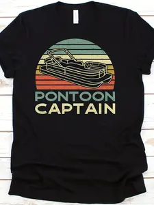 S Vintage Nautical T Shirt Pontoon Captain & Boat Graphic with Pontoon Logos White Retro Striped Casual Tee for Boating Fishing Lake Outings All Season Fit Round Neck ShirtSame Style for Men and Women  Summer Short-sleeved Printed T-shirt Pure