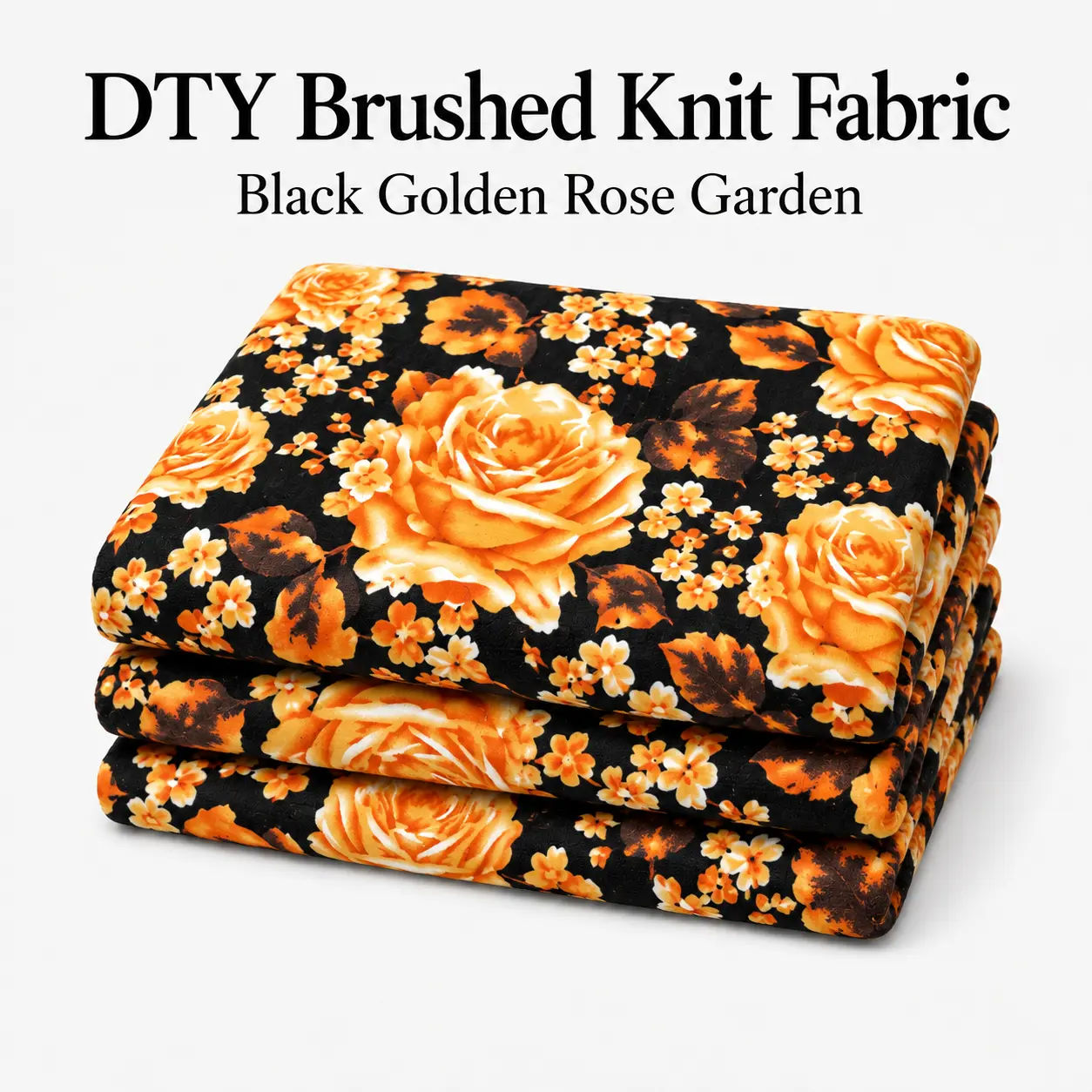 Black Golden Rose Garden DTY Brushed Knit Fabric, 96 Poly 4 Spandex, 4-Way Stretch, 58 in, 180 GSM, by the Yard