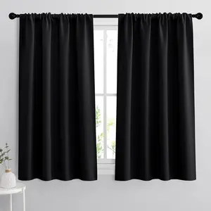 RYB HOME Bedroom Blackout Curtains 45 Inches Length - Black Curtains Light UV Block Insulated Energy Saving Drapes for Bedroom Dining Living Room, 42 X 45 Inches Long, Black, Set of 2