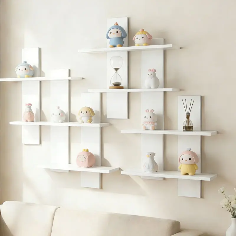 1pc Modular Mixed Floating Wall Rack Set, Wall Art Display Rack, Home Decoration Display Rack, Suitable for Living Room, Bedroom, Bathroom, Figurine And Ornament Storage, White, Independence Day/Graduation Gift, Floating Shelves